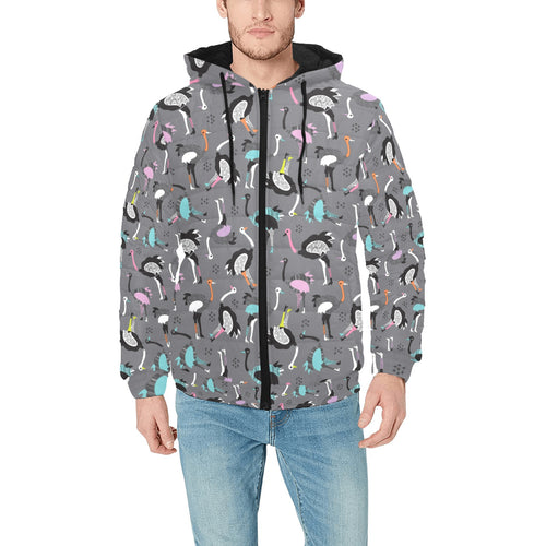 Ostrich Pattern Print Design 01 Men's Padded Hooded Jacket