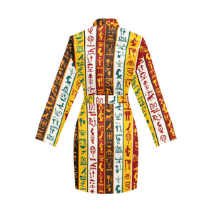 Egypt Hieroglyphics Pattern Print Design 01 Women's Long Sleeve Belted Night Robe
