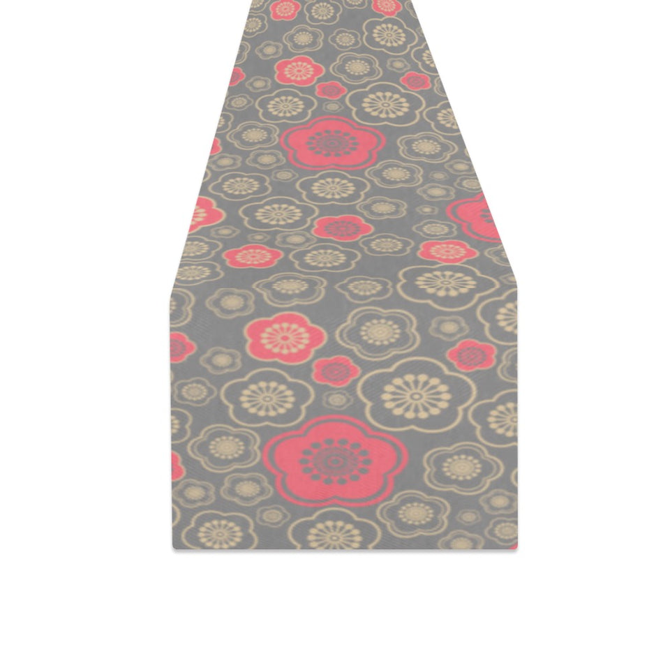 Red gold Sakura cherry blossom gray background Table Runner