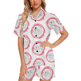 Hand drawn dragon fruit Women's V-Neck Short Pajama Set