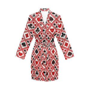 Casino Cards Suits Pattern Print Design 03 Women's Long Sleeve Belted Night Robe