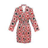 Casino Cards Suits Pattern Print Design 03 Women's Long Sleeve Belted Night Robe