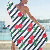 Hand drawn cherry pattern striped background Beach Towel