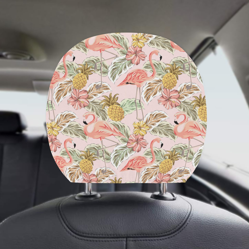 Pink flamingo birds pineapples hibiscus flower pat Car Headrest Cover