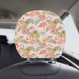 Pink flamingo birds pineapples hibiscus flower pat Car Headrest Cover