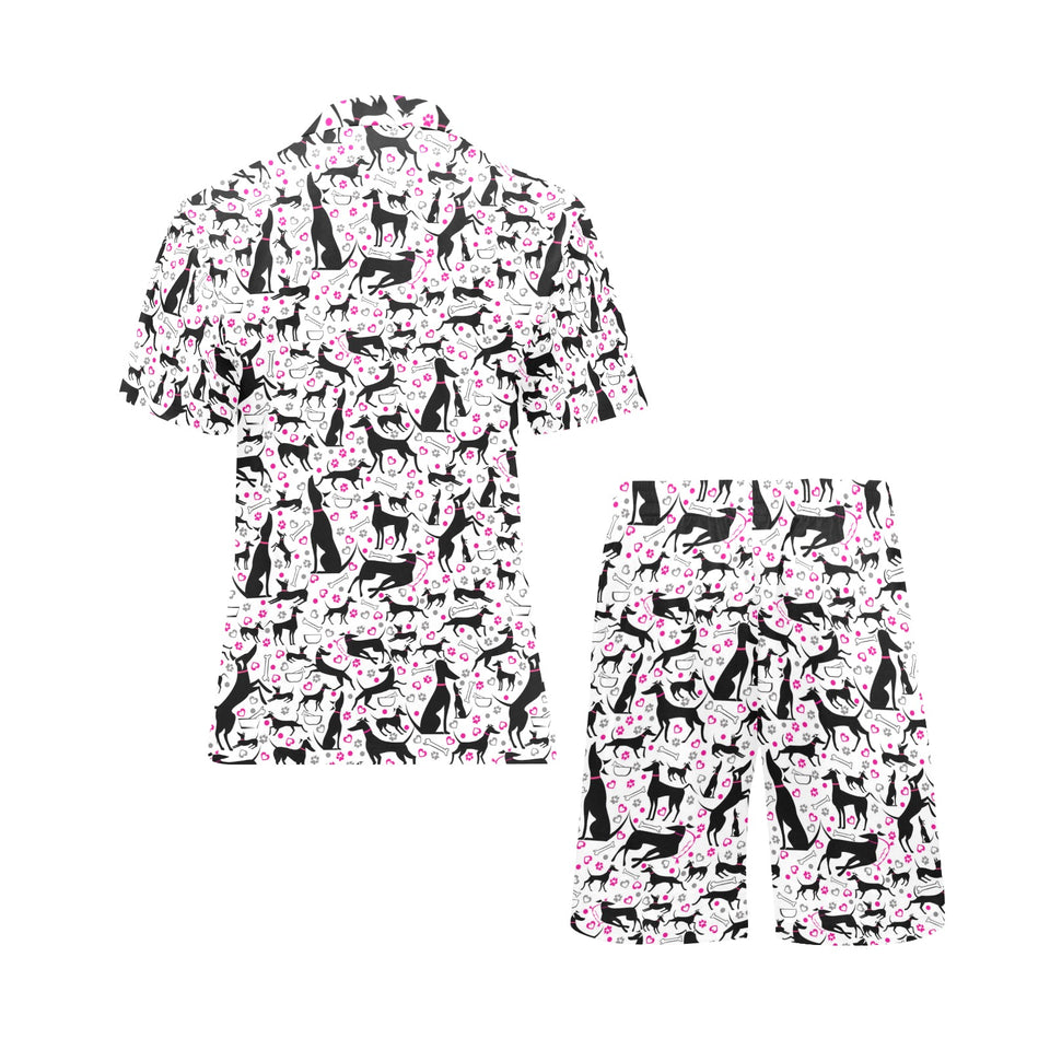 Greyhound Pattern Print Design 02 Men's V-Neck Short Pajama Set