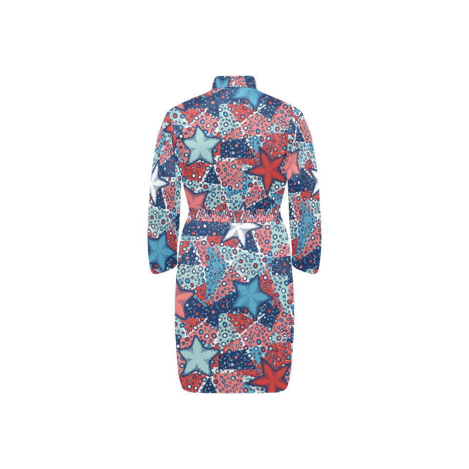 Hand drawn colorful starfish Men's Long Sleeve Belted Night Robe