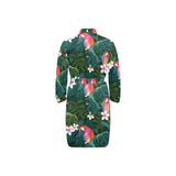 Parrot Palm tree leaves flower hibiscus pattern Men's Long Sleeve Belted Night Robe