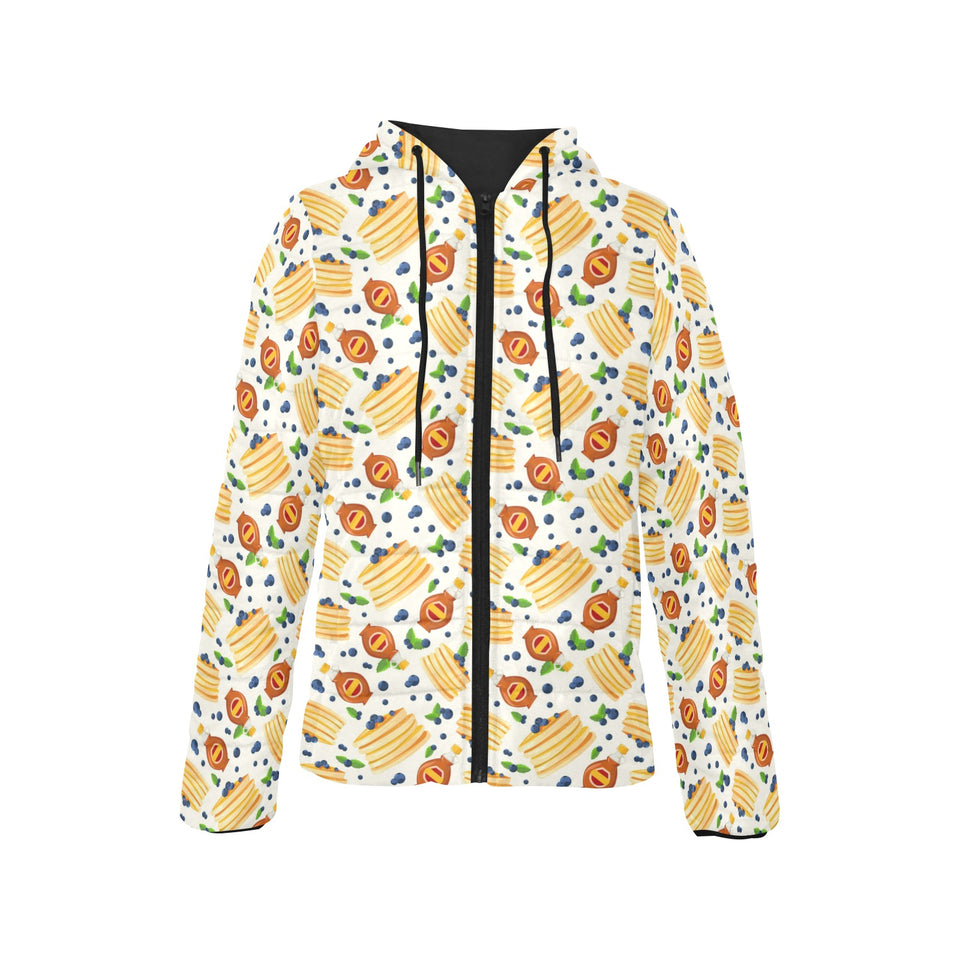 Pancake Pattern Print Design 02 Women's Padded Hooded Jacket
