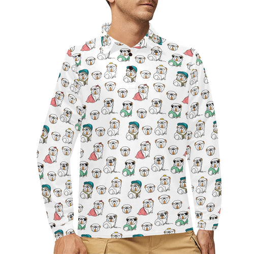 English Bulldog Pattern Print Design 03 Men's Long Sleeve Polo Shirt
