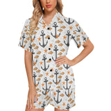 Clown Fish Pattern Print Design 02 Women's V-Neck Short Pajama Set