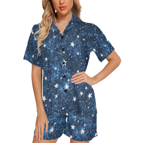 Night sky star pattern Women's V-Neck Short Pajama Set