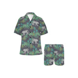 white bengal tigers tropical plant Women's V-Neck Short Pajama Set
