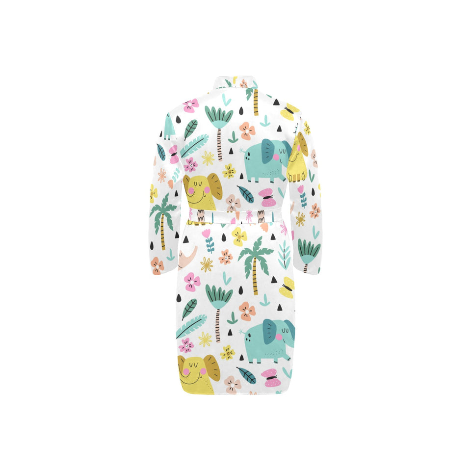 Cute elephants palm tree flower butterfly pattern Men's Long Sleeve Belted Night Robe