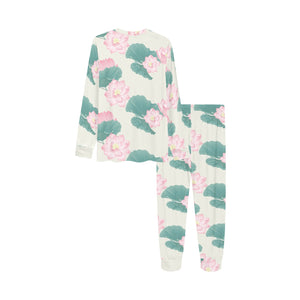 Pink lotus waterlily leaves pattern Kids' Boys' Girls' All Over Print Pajama Set