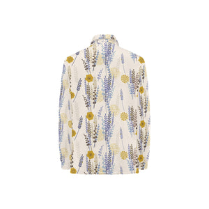 Lavender modern pattern blackground Women's Long Sleeve Polo Shirt