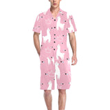 Llama Alpaca pink background Men's V-Neck Short Pajama Set