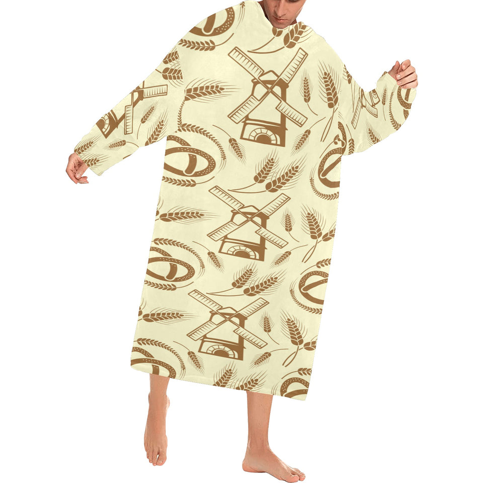 Windmill Wheat pattern Blanket Robe with Sleeves