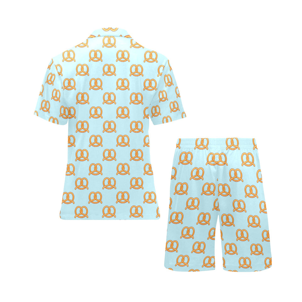 Pretzels Pattern Print Design 03 Men's V-Neck Short Pajama Set