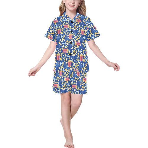 Popcorn Pattern Print Design 01 Kids' Boys' Girls' V-Neck Short Pajama Set