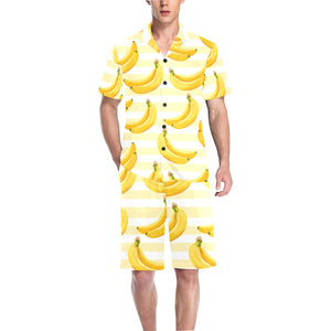 Banana pattern blackground Men's V-Neck Short Pajama Set