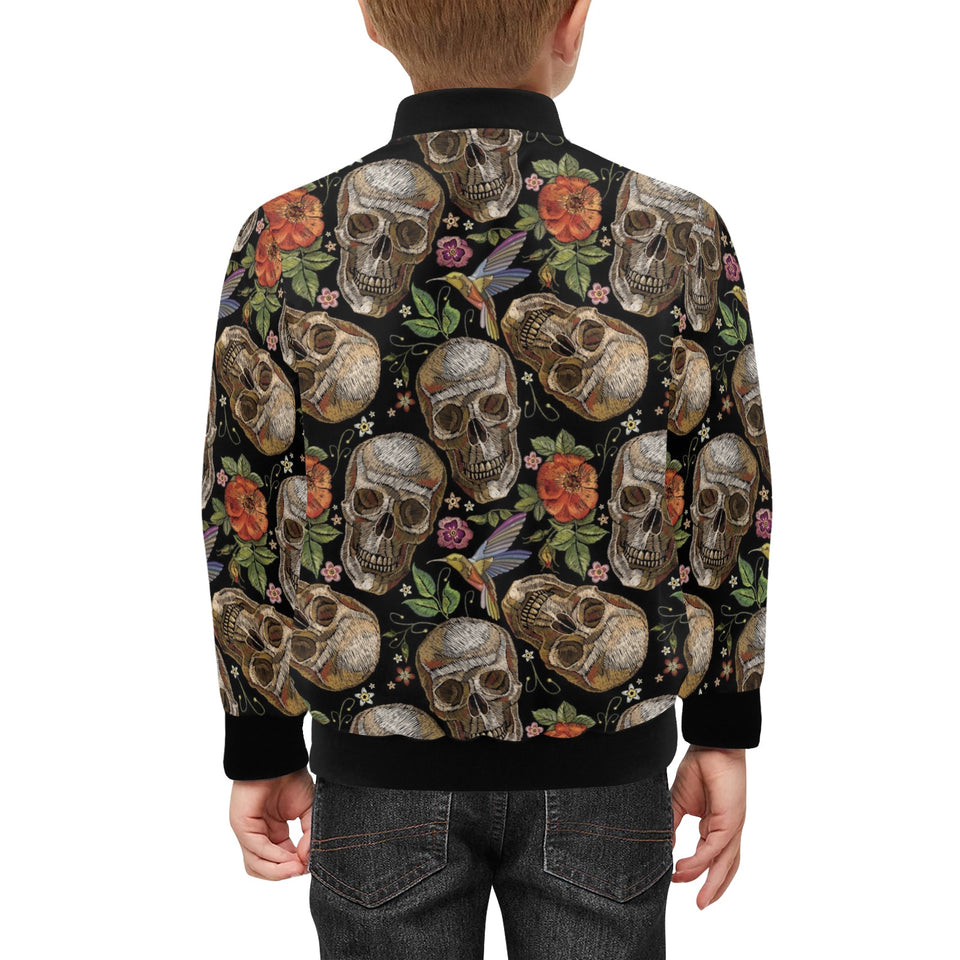 Skull rose humming bird flower pattern Kids' Boys' Girls' Bomber Jacket