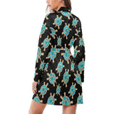 Sea turtle blue stone pattern Women's Long Sleeve Belted Night Robe