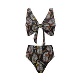 Eagle Pattern Print Design 05 Chest Bowknot High Waisted Bikini Swimsuit