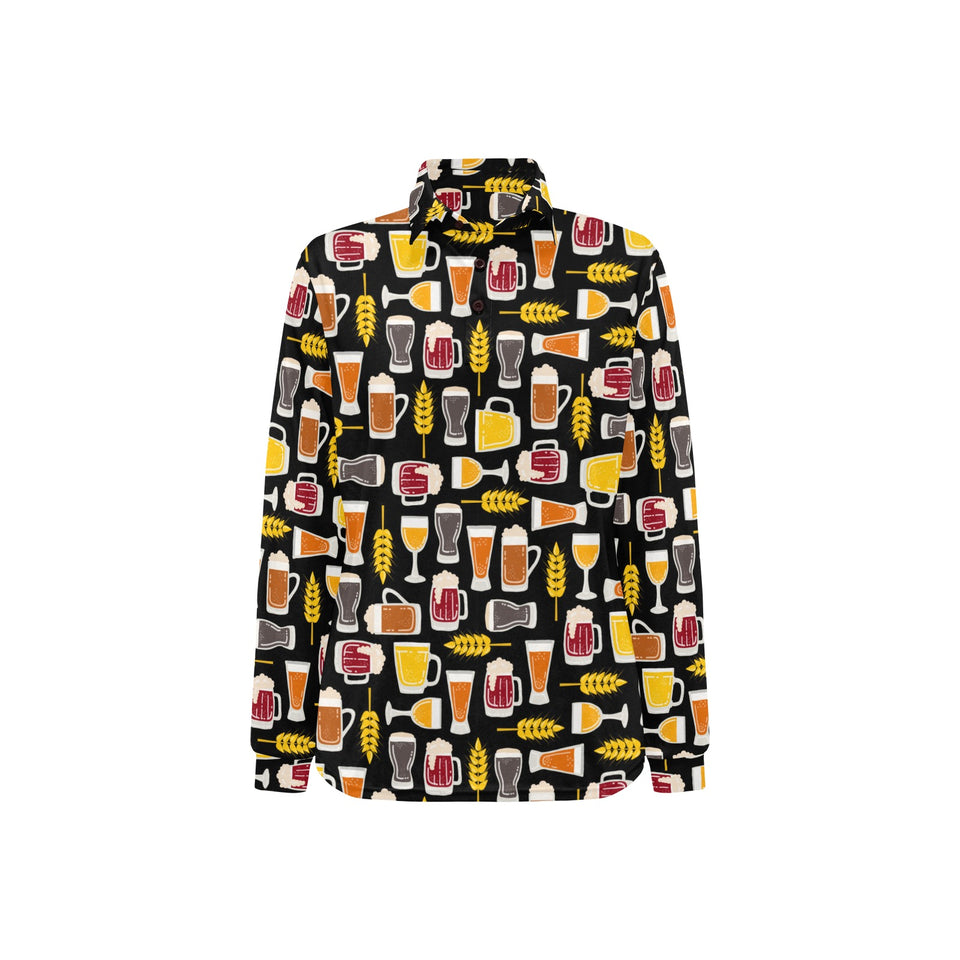 Beer type pattern Women's Long Sleeve Polo Shirt