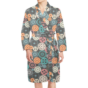 Gear Pattern Print Design 05 Men's Long Sleeve Belted Night Robe