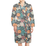 Gear Pattern Print Design 05 Men's Long Sleeve Belted Night Robe