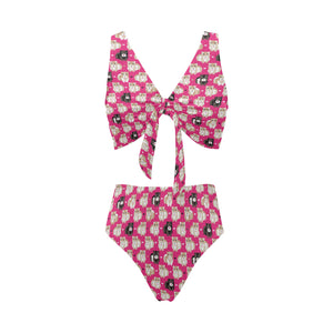 Guinea Pig Pattern Print Design 01 Chest Bowknot High Waisted Bikini Swimsuit