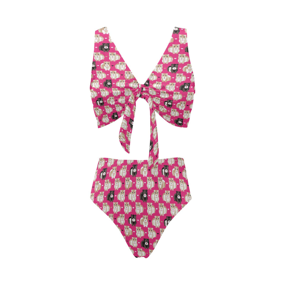 Guinea Pig Pattern Print Design 01 Chest Bowknot High Waisted Bikini Swimsuit