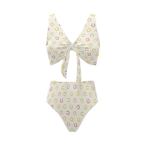 Horseshoes Pattern Print Design 02 Chest Bowknot High Waisted Bikini Swimsuit