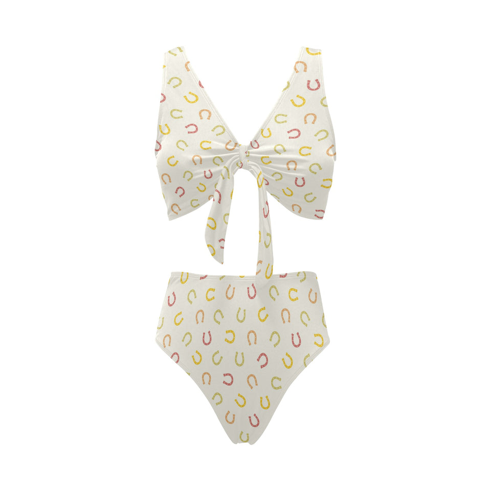 Horseshoes Pattern Print Design 02 Chest Bowknot High Waisted Bikini Swimsuit