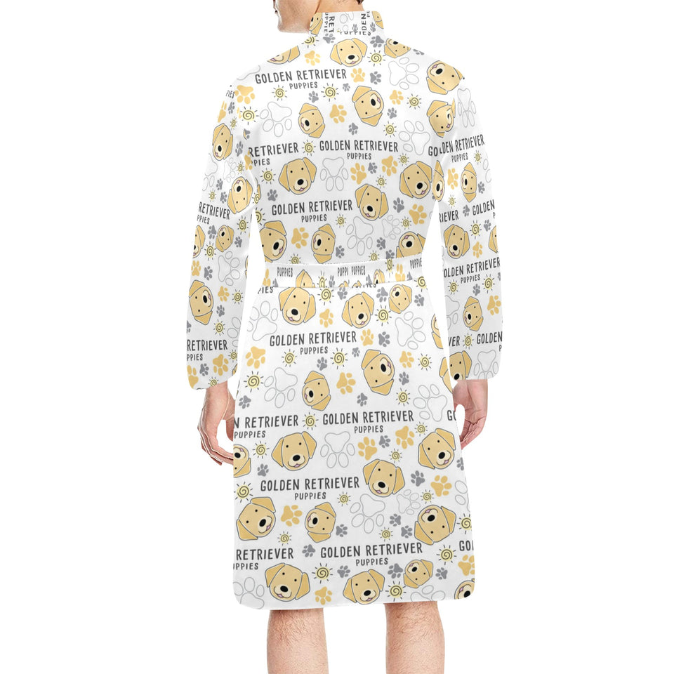 Golden Retriever Pattern Print Design 04 Men's Long Sleeve Belted Night Robe