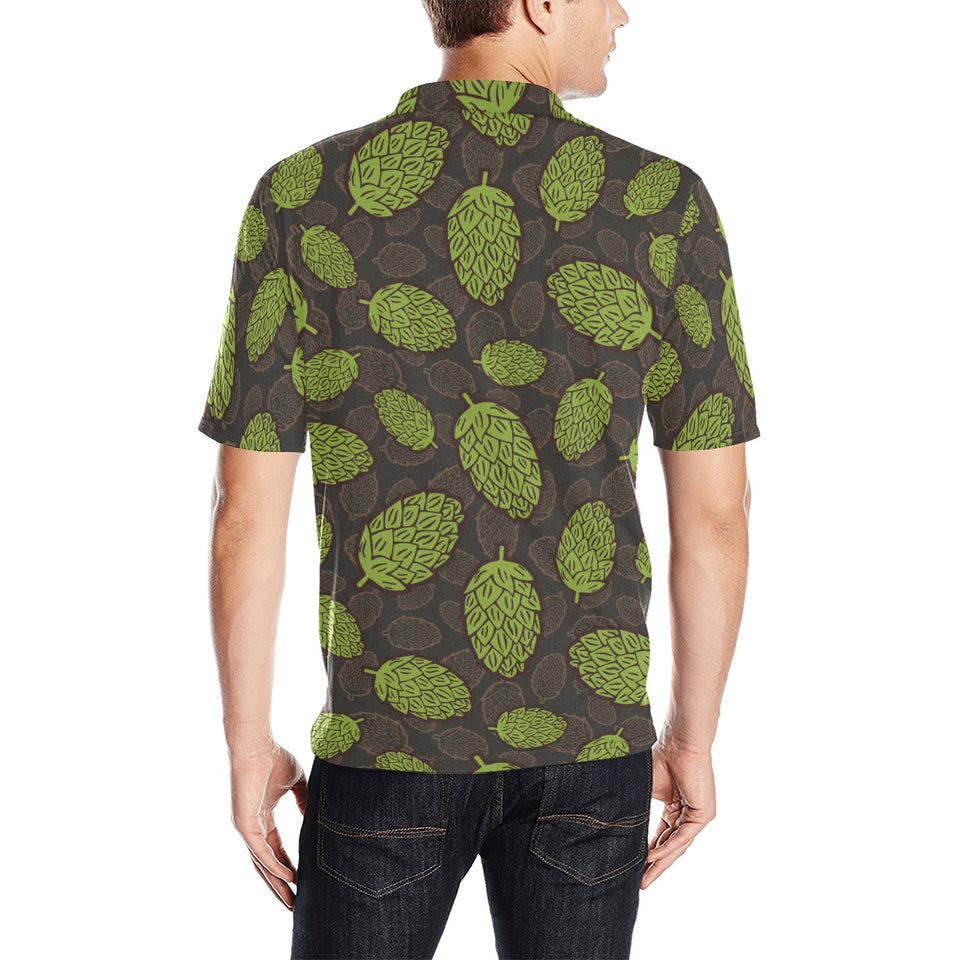 Hop pattern black background Men's All Over Print Polo Shirt