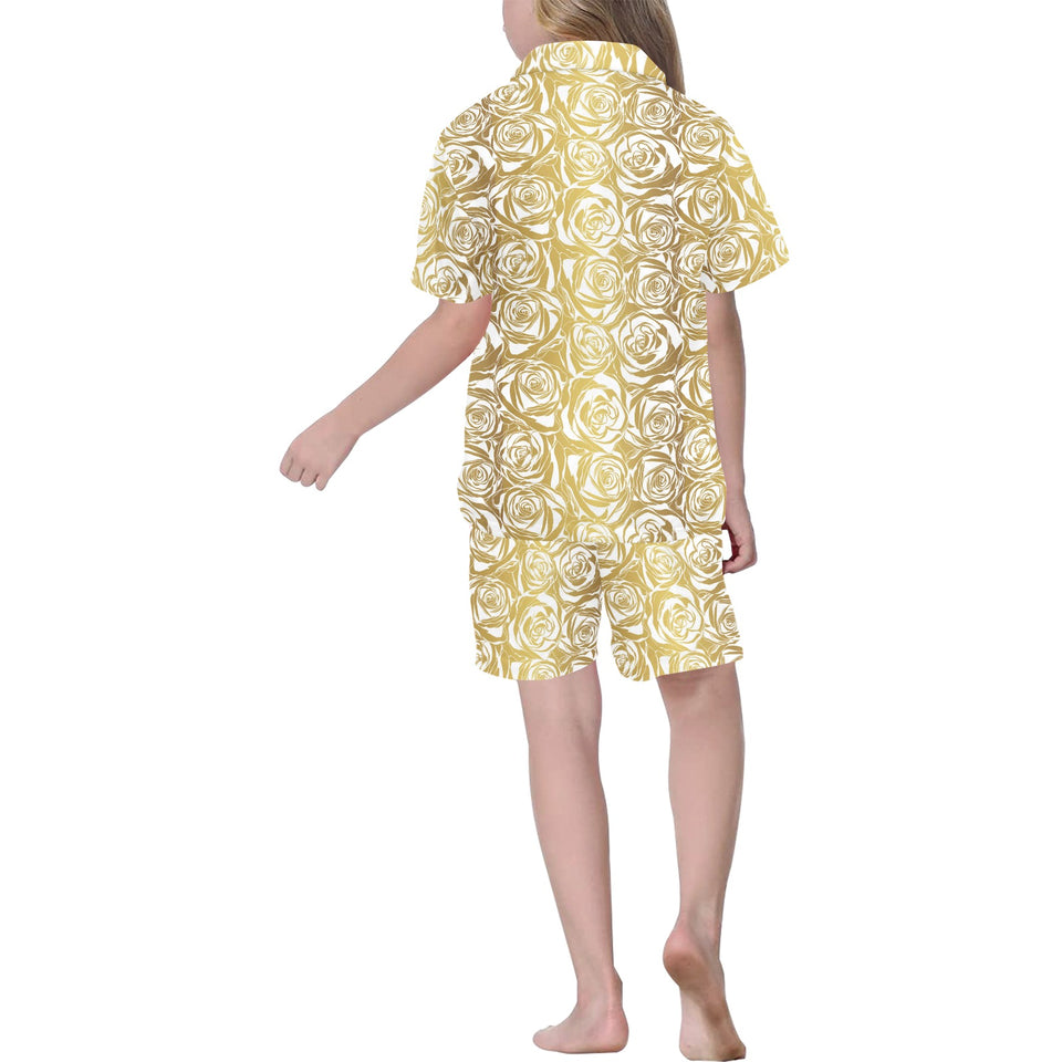 Rose Pattern Print Design 05 Kids' Boys' Girls' V-Neck Short Pajama Set