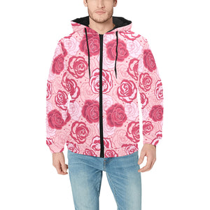 Rose Pattern Print Design 02 Men's Padded Hooded Jacket