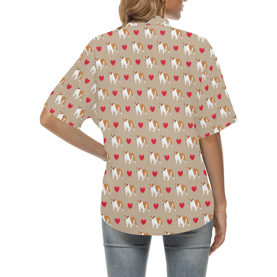 English Bulldog Pattern Print Design 05 Women's All Over Print Hawaiian Shirt