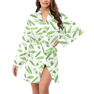 Green Peas Pattern Print Design 04 Women's Long Sleeve Belted Night Robe