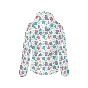 Tea pots Pattern Print Design 05 Women's Padded Hooded Jacket