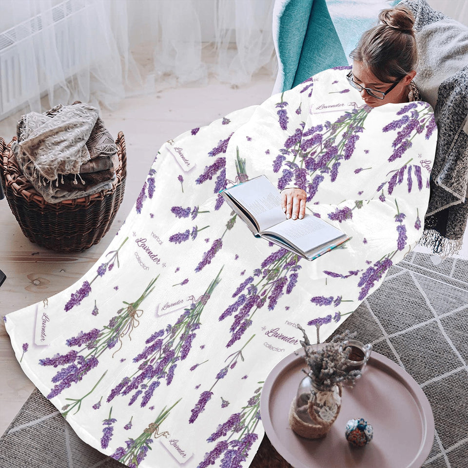 lavender flower design pattern Blanket Robe with Sleeves
