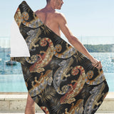 Chameleon lizard tropical leaves palm tree Beach Towel