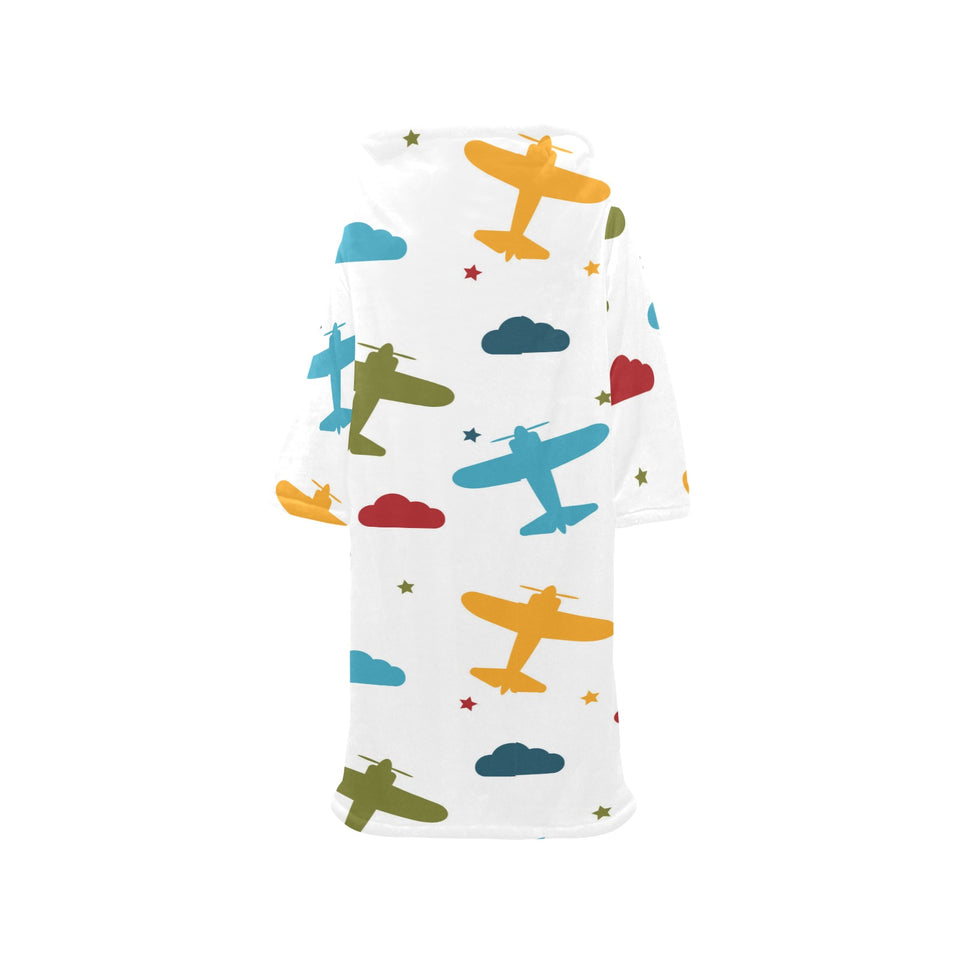 Airplane star cloud colorful Blanket Robe with Sleeves