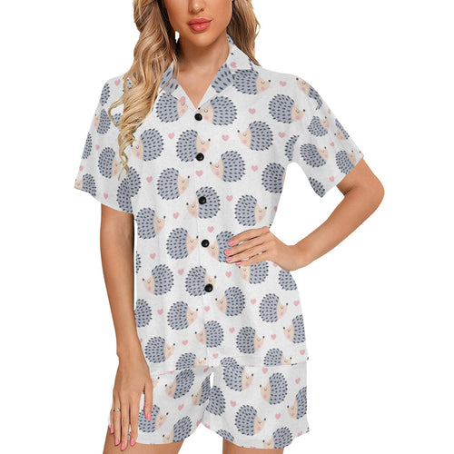 Hedgehog Pattern Print Design 04 Women's V-Neck Short Pajama Set
