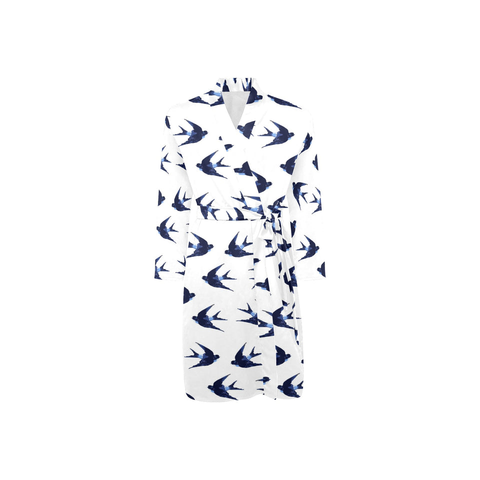 Swallow Pattern Print Design 03 Men's Long Sleeve Belted Night Robe