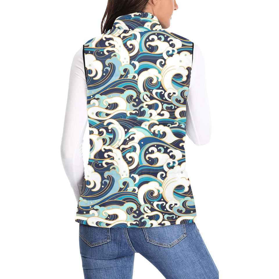 Japanese wave pattern Women's Padded Vest