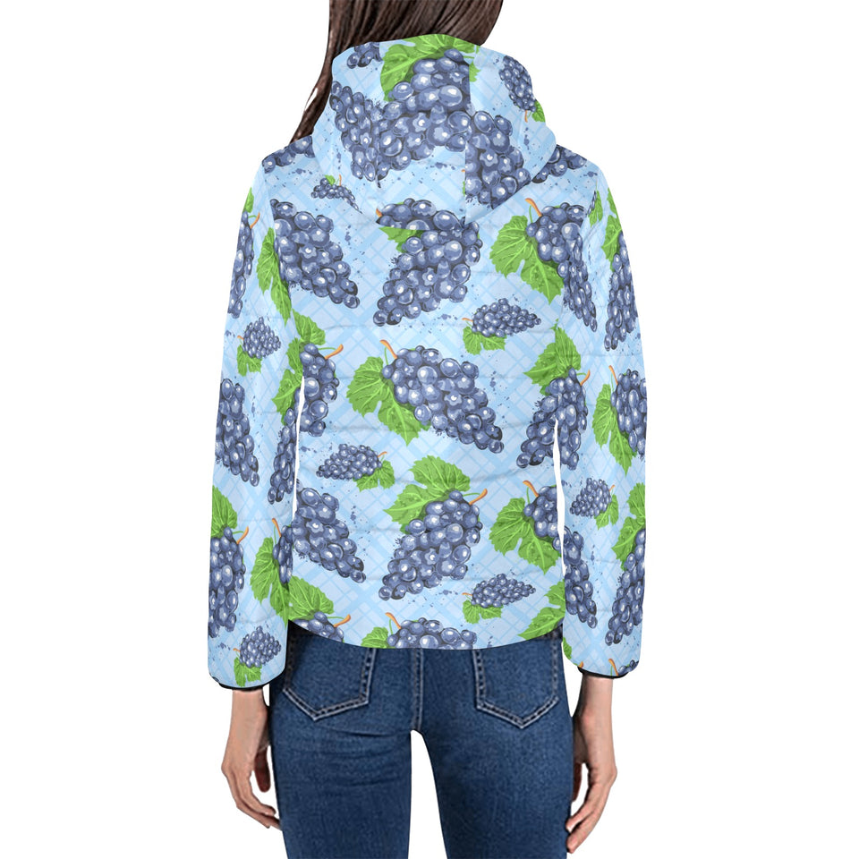 Watercolor grape pattern Women's Padded Hooded Jacket