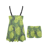 Hop pattern Hop cone background Chest Sexy Pleated Two Piece Swim Dress